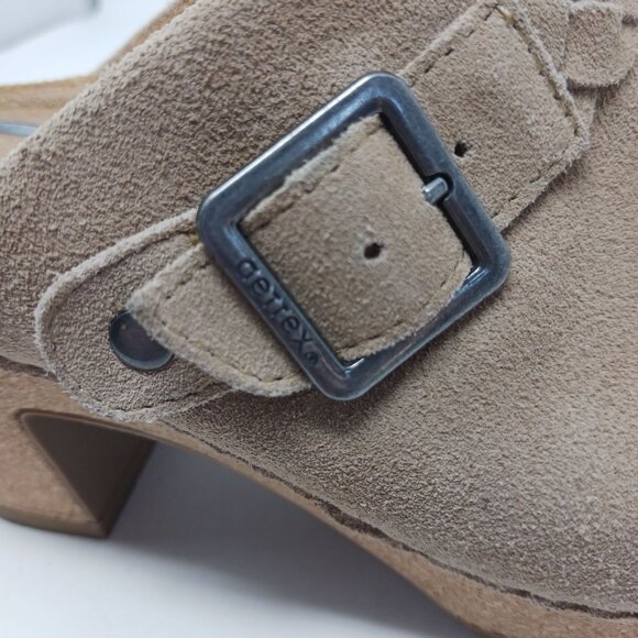 Aetrex COREY Suede Clogs 7.5-8 EU38 Tan Cork Boho Neutral Comfort Shoe Festival - Picture 10 of 16